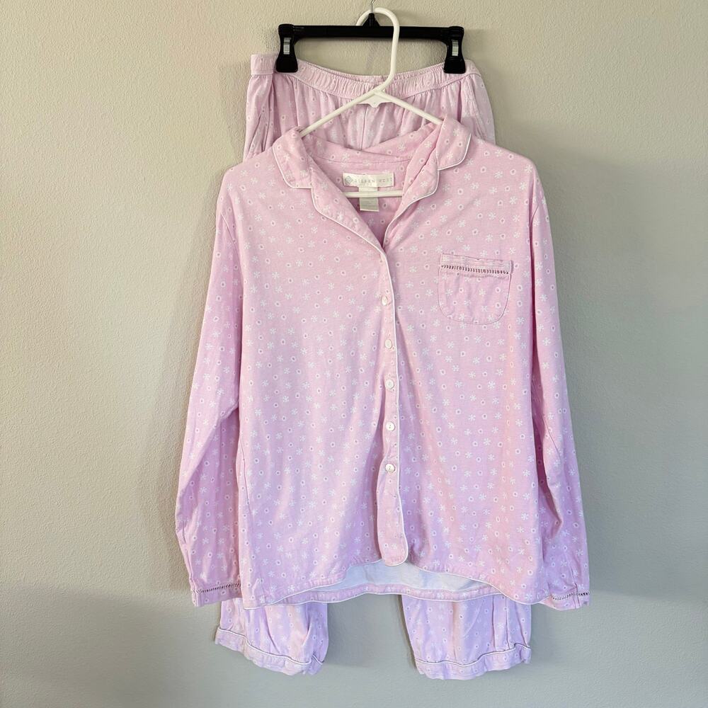 Eileen West Pink Floral Cotton 2 Piece Pajama Set (M)